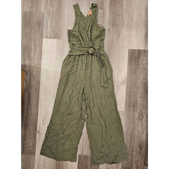 Flying Tomato Olive Green Summer Jumpsuit Small Striped - Picture 2 of 8